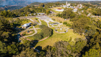 Italian Immigration Park, Farroupilha - RS. Aerial view of beautiful park with trees and lawns in Rio Grande do Sul, Brazil