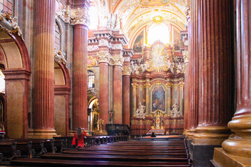 Fototapeta premium Poznan, Poland - May 05, 2015: Columns And Interiors Of A Fara Poznanska Baroque Parish And Collegiate Church