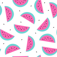 Seamless pattern with watermelon on white background. Vector