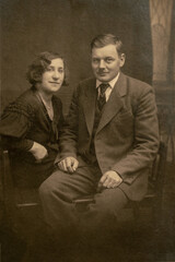 Germany - CIRCA 1930s: Shot of married couple in studio. Vintage Carte de Viste Edwardian era photo