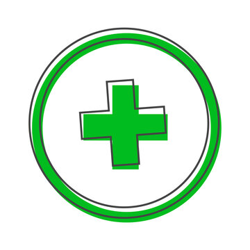 Vector icon hospital medicine. Medical cross illustration in a circle cartoon style on white isolated background.
