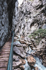 Hiking in the Höllentalklamm below the Zugspitze