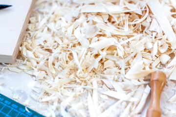 Carving. Handmade by the master. Tools for carving. Woodwork. Chip.