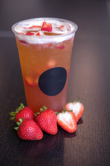 strawberry ice tea. cold refreshment drink.