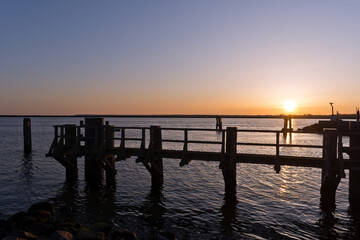 Fototapeta na wymiar Warnemünde Harbor While Sunrise, Rostock, Baltic Sea, Mecklenburg Western Pomerania, Germany, Europe