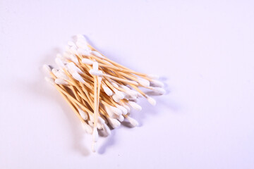 Cutton bud or cotton swab shot on a white background.