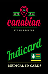 Set of Dispensary Medical Cannabis Marijuana Sign or Label Template in Vector. Sativa and Indica Strains.
