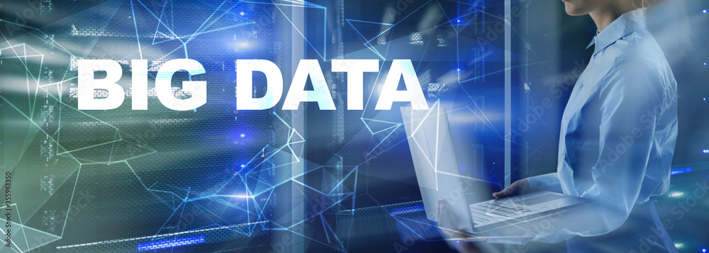 Wall mural big data concept on geometric lines background. blurred data center.