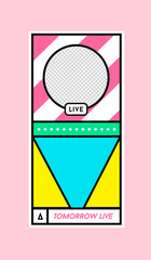 Stories Template in Memphis Retro Style. Background Banner Template. Landing Page, Mobile App, Poster, Smartphone Template. Vector.