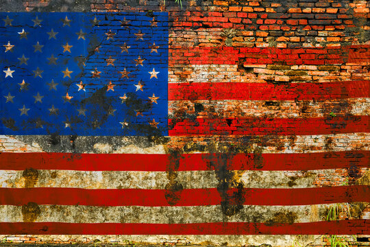 Brick wall background United States of America Flag of the USA