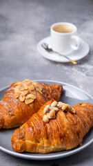 Croissants and cup of coffee. Morning breakfast concept
