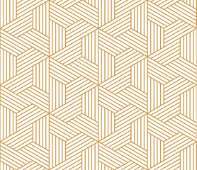 Abstract geometric pattern with stripes, lines. Seamless vector background. White and gold ornament. Simple lattice graphic design