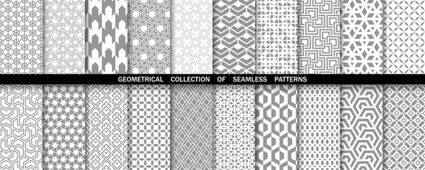 Geometric set of seamless gray and white patterns. Simple vector graphics.