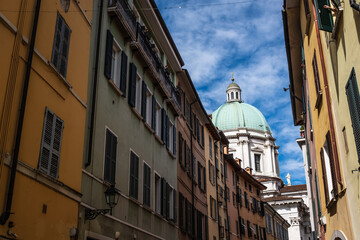 Fototapeta na wymiar Brescia, Lombardy (Italy): partial view of the Cathedral of Santa Maria Assunta (Duomo Nuovo) in downtown historical centre.