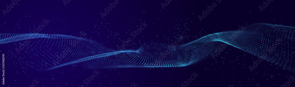 Poster Futuristic wave. Abstract technology background. 3D visualization of big data. Analytical presentation.3D rendering.