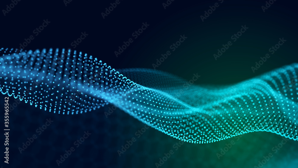 Aufkleber Big data visualization. The musical stream of sounds. Abstract background with interweaving of dots . 3D rendering.