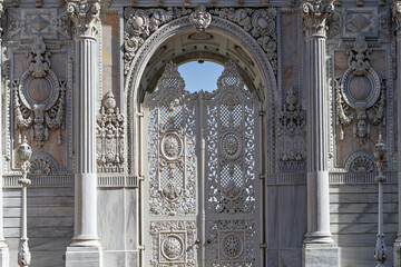 Entrance gate white vintage door of Dolmabahce Palace, Istanbul, Turkey