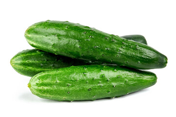 group of a fresh tasty cucumbers isolated on white background.