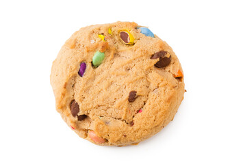 Chocolate chip cookies isolated on white background. Sweet biscuits. top view