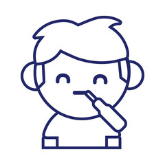 man sick with thermometer kawaii line style