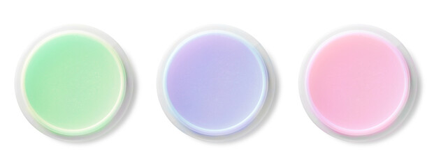  Jar with colored body cream on white background