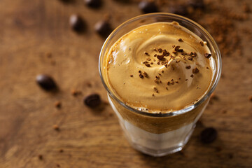 Dalgona coffee with whipped foam in cup