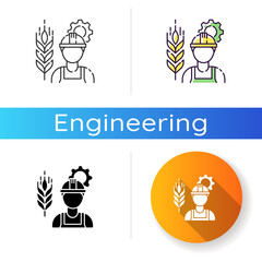 Agricultural engineer icon. Manufacturing worker to work in agribusiness. Gemitation job professional. Farmer worker. Linear black and RGB color styles. Isolated vector illustrations