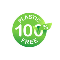 100 plastic free stamp - green sticker for eco friendly products which not contains plastic components - isolated vector emblem