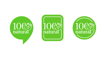 100 hundred percents natural dign set - isolated vector quality stamp for healthy food products in 6 different options - eco-friendly icon collection