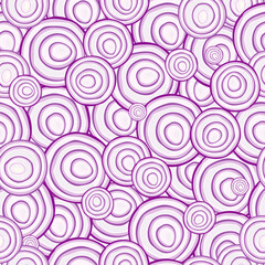 Obraz na płótnie Canvas Round slices of onion. Seamless pattern. Vector hand-drawn realistic drawing.