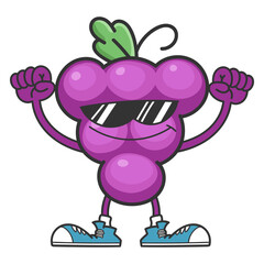 Grape cartoon character with sunglasses