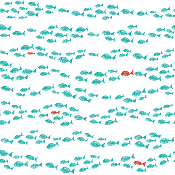 seamless pattern with waves and fishes.
