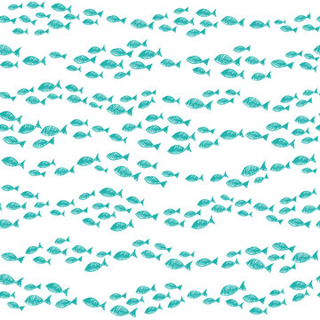 seamless pattern with waves and fishes