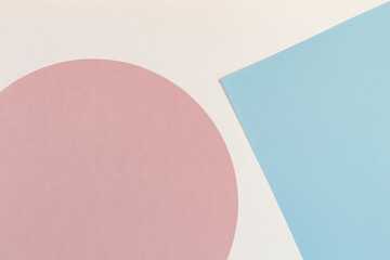Abstract colored paper texture background. Minimal geometric shapes and lines in pastel pink, light blue, white colors