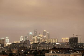 Night city. Moscow apartments at night. Business Center Moscow City. Moscow. Russia.