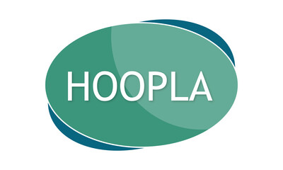 Hoopla - text written in green blue shape