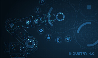 Robotic futuristic hud background. concept of automatization, machinery, robotic technology, industrial revolution and artificial intelligence. physical system icons ,Internet of things network,smart.