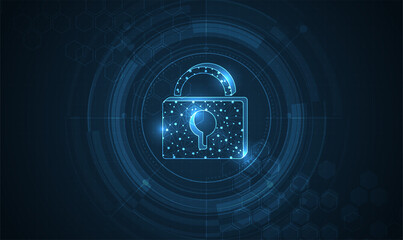 Clicking on the display with network and padlock. Cyber security data protection business technology privacy concept...