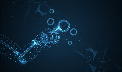 Robotic futuristic hud background. concept of automatization, machinery, robotic technology, industrial revolution and artificial intelligence. physical system icons ,Internet of things network,smart