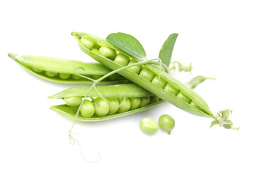 Green peas on a white background
