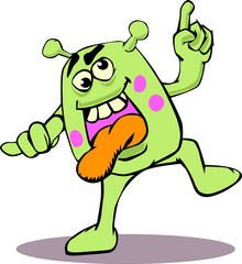 Cartoon illustration of a crazy corona virus or bacreria dancing