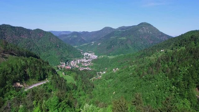 Spodnja Idrija, Slovenia - May 11, 2015: Spodnja Idrija is a settlement on the right bank of the Idrijca river in the Municipality of Idrija in the traditional Inner Carniola region of Slovenia