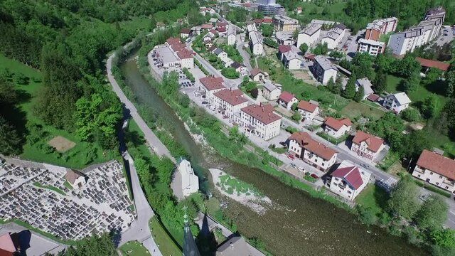 Spodnja Idrija, Slovenia - May 11, 2015: Spodnja Idrija is a settlement on the right bank of the Idrijca river in the Municipality of Idrija in the traditional Inner Carniola region of Slovenia