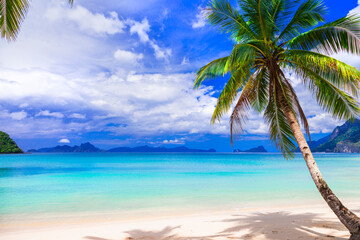 Fototapeta premium Cudowna idylliczna sceneria przyrody - tropikalna plaża El Nido. Wyspa Palawan, Filipiny