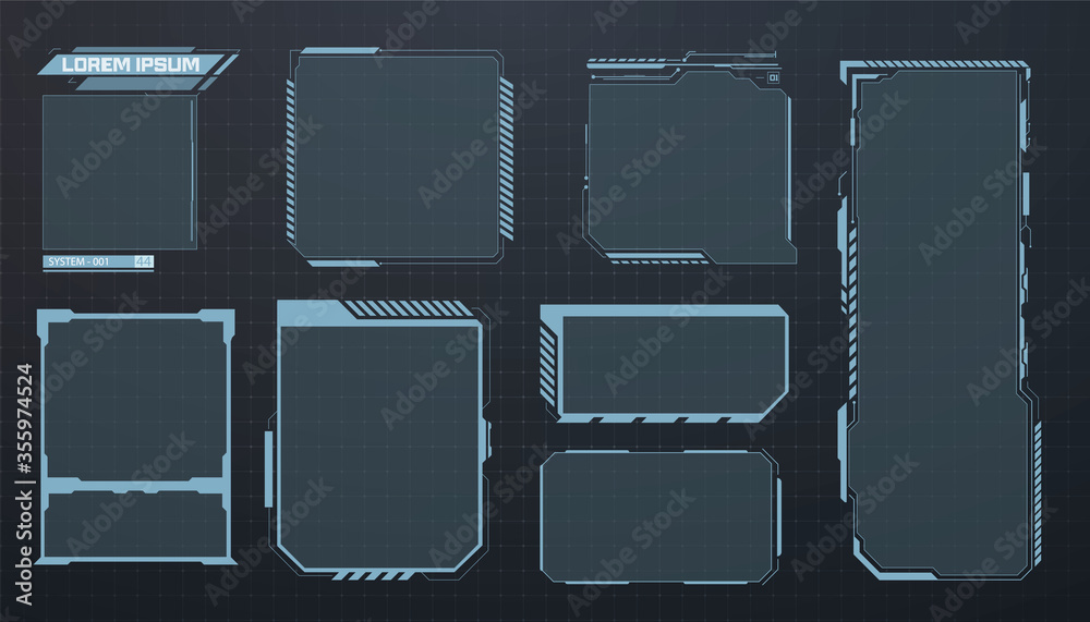 Poster hud set frames. futuristic modern user interface elements, hud control panel. high tech screen for v