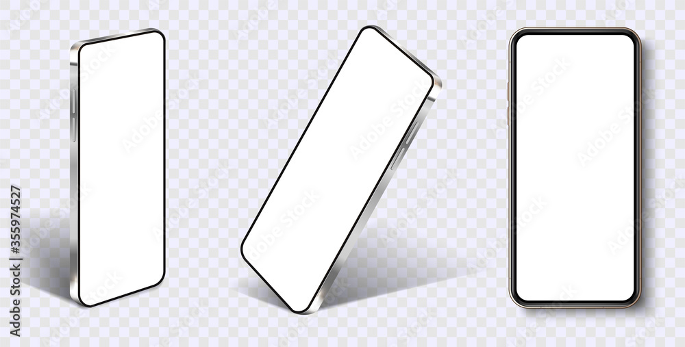 Leinwandbilder Realistic layout of the smartphone in different angles. Smartphone from different angles. Mockup generic device. UI/UX smartphones set. Template for infographics or presentation 3D realistic phones.