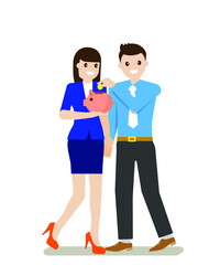 Vector flat female with money illustration, save money concept 