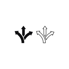 Three-way direction arrow icon vector. Road direction sign