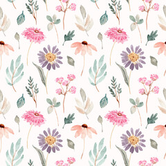 soft pink purple floral watercolor seamless pattern