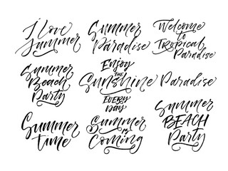 Collection of summer lettering. Modern vector brush calligraphy. Ink illustration with hand-drawn lettering. 